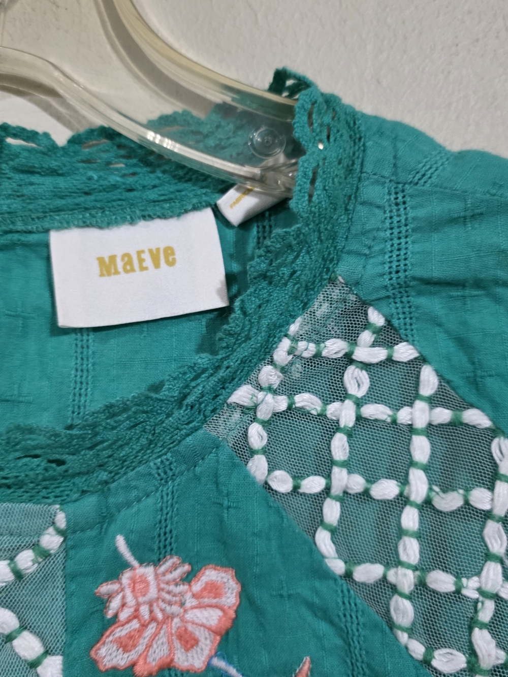 Maeve Teal Embroidered Floral Blouse Used Size 12 - Picture 5 of 6